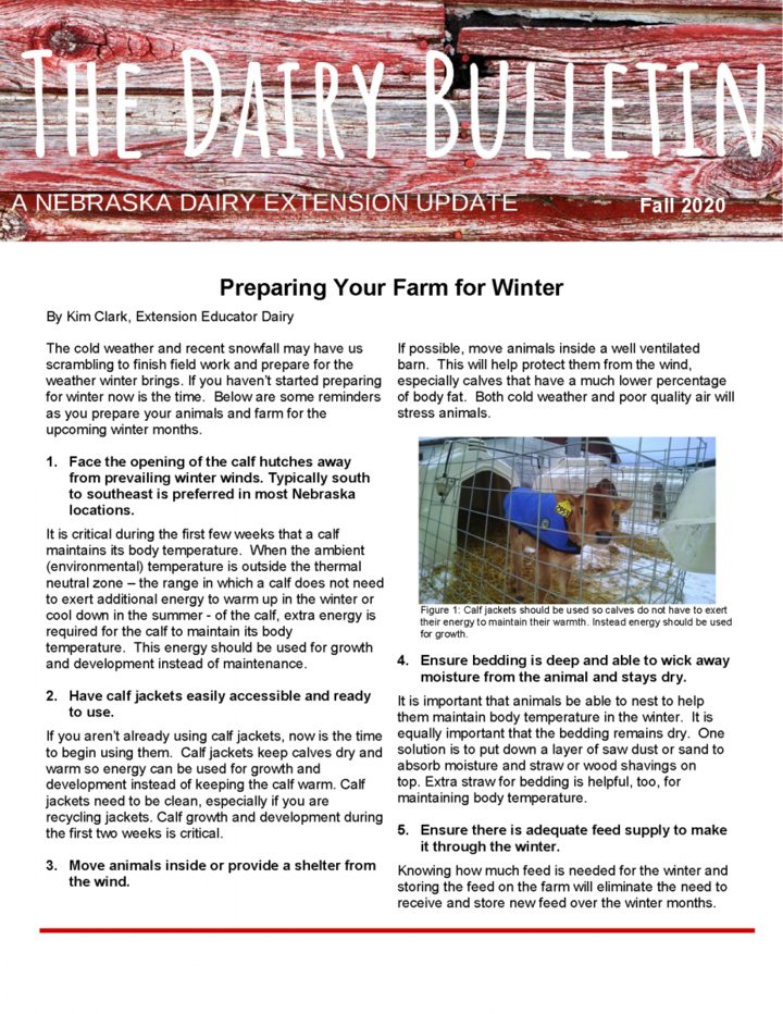 Fall 2020 Dairy Bulletin front page